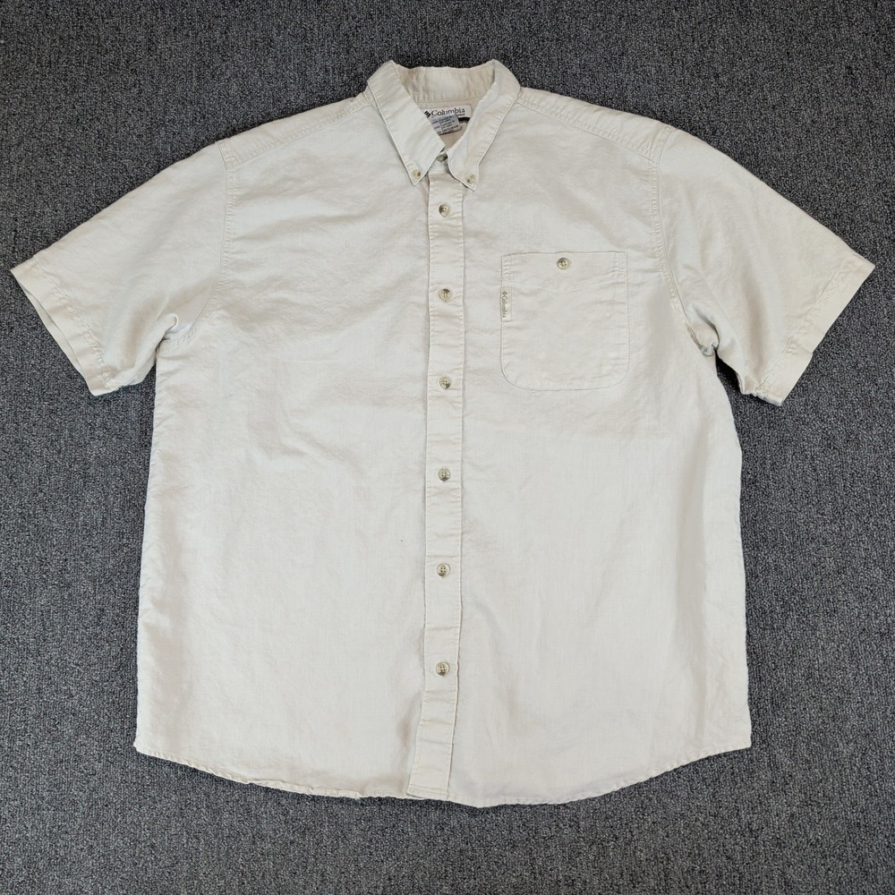 Columbia Gorpcore Ramie Cotton Button Down Shirt Mens XXL Beige Short Sleeve — photo 2